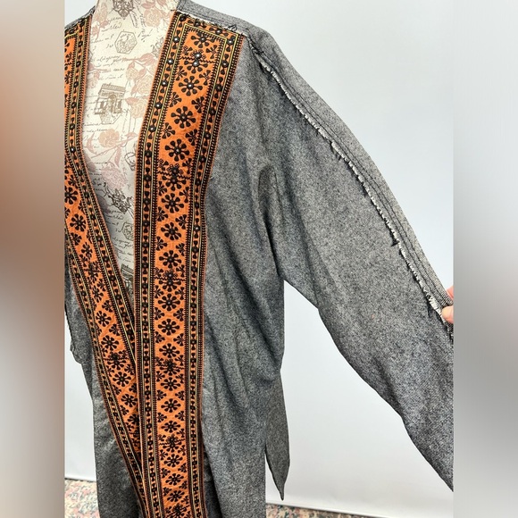 FREE PEOPLE Gray black wool blend with orange detail duster cardigan size M - Picture 4 of 14